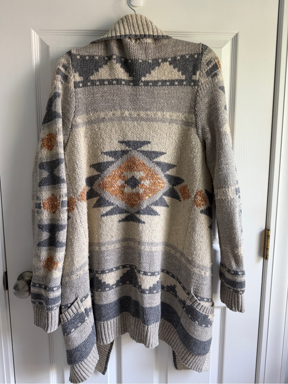 Lucky Brand Beige Aztec Shawl Collar Cardigan with Gray & Rust Accents - Picture 2 of 6